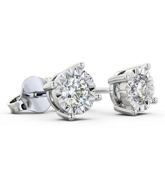 Round Diamond Bezel Stud Illusion Setting Style Earrings 9K White Gold ERG84_WG_THUMB1 