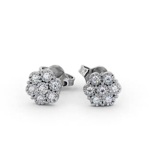 Cluster Round Diamond Earrings 9K White Gold - Kenslie ERG85_WG_EAR