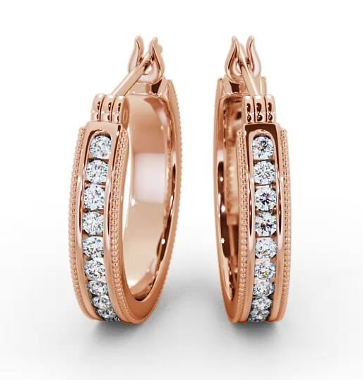 Vintage Hoop Round Diamond Channel Set Earrings 18K Rose Gold ERG86_RG_THUMB2 