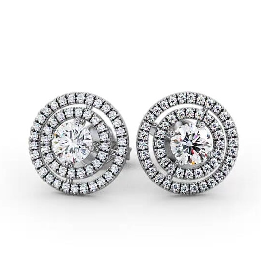 Double Halo Style Round Diamond Earrings 9K White Gold ERG87_WG_THUMB2 