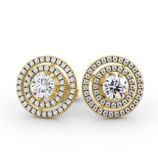 Double Halo Style Round Diamond Earrings 18K Yellow Gold ERG87_YG_THUMB1