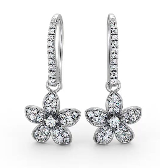 Floral Style Round Diamond Drop Earrings 18K White Gold ERG89_WG_THUMB2 
