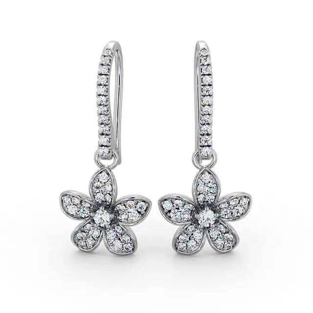 Floral Style Round Diamond Earrings 18K White Gold - Kalise ERG89_WG_EAR
