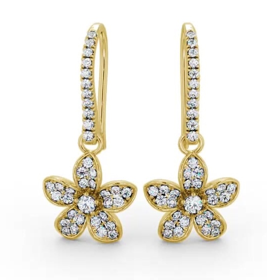Floral Style Round Diamond Drop Earrings 9K Yellow Gold ERG89_YG_THUMB1