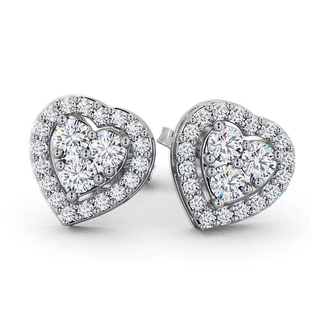 Heart Diamond Cluster Earrings 18K White Gold - Cindy ERG8_WG_EAR