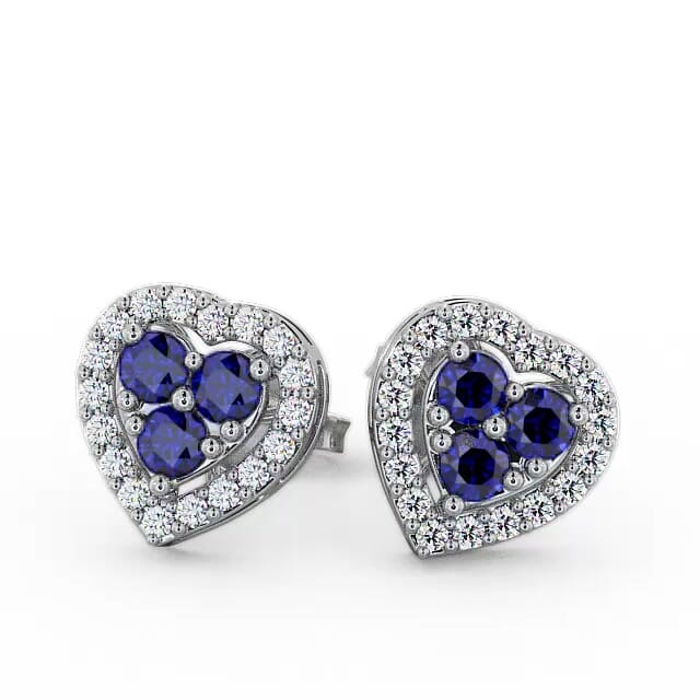 Halo Blue Sapphire and Diamond 1.26ct Earrings 18K White Gold - Esabella ERG8GEM_WG_BS_EAR