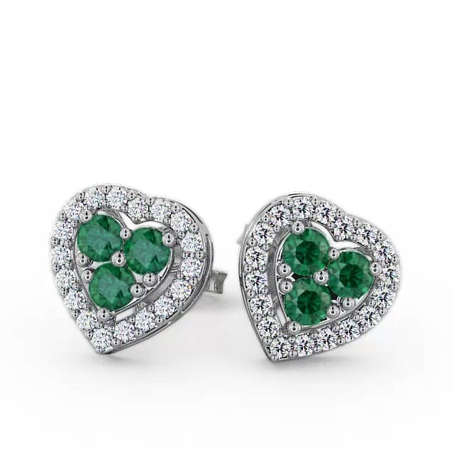 Halo Emerald and Diamond 1.08ct Earrings 18K White Gold - Esabella ERG8GEM_WG_EM_EAR