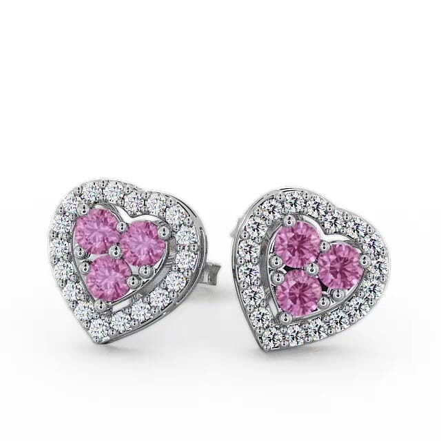 Halo Pink Sapphire and Diamond 1.26ct Earrings 18K White Gold - Esabella ERG8GEM_WG_PS_EAR