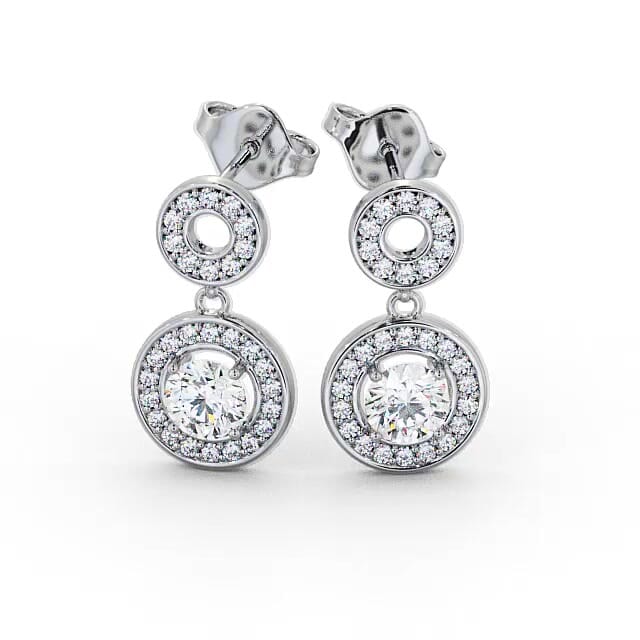 Drop Halo Round Diamond Earrings 18K White Gold - Rawan ERG93_WG_EAR
