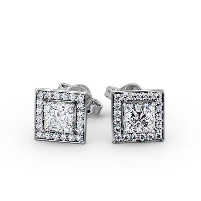 Halo Princess Diamond Earrings 18K White Gold - Phoebe ERG97_WG_EAR
