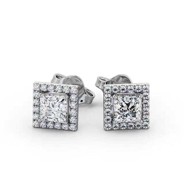 Halo Princess Diamond Earrings 18K White Gold - Delores ERG98_WG_EAR