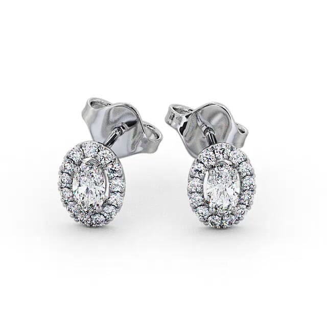 Halo Oval Diamond Earrings 18K White Gold - Ivie ERG99_WG_EAR