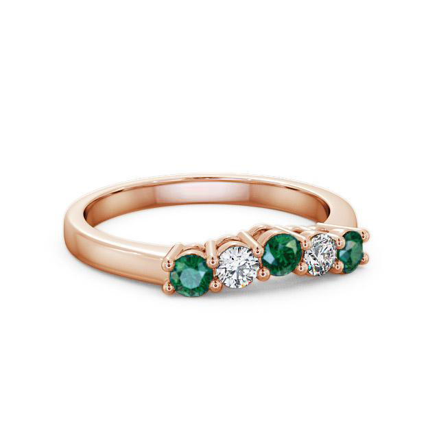 Five Stone Emerald and Diamond 0.50ct Ring 18K Rose Gold - Prisha FV16GEM_RG_EM_HAND