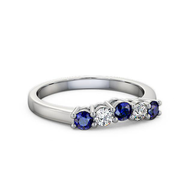 Five Stone Blue Sapphire and Diamond 0.59ct Ring 18K White Gold - Prisha FV16GEM_WG_BS_HAND