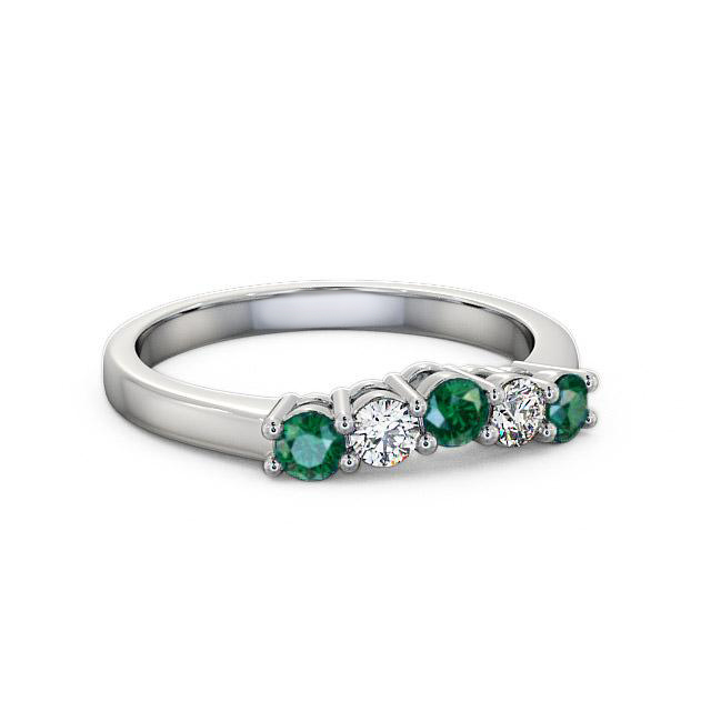 Five Stone Emerald and Diamond 0.50ct Ring 18K White Gold - Prisha FV16GEM_WG_EM_HAND
