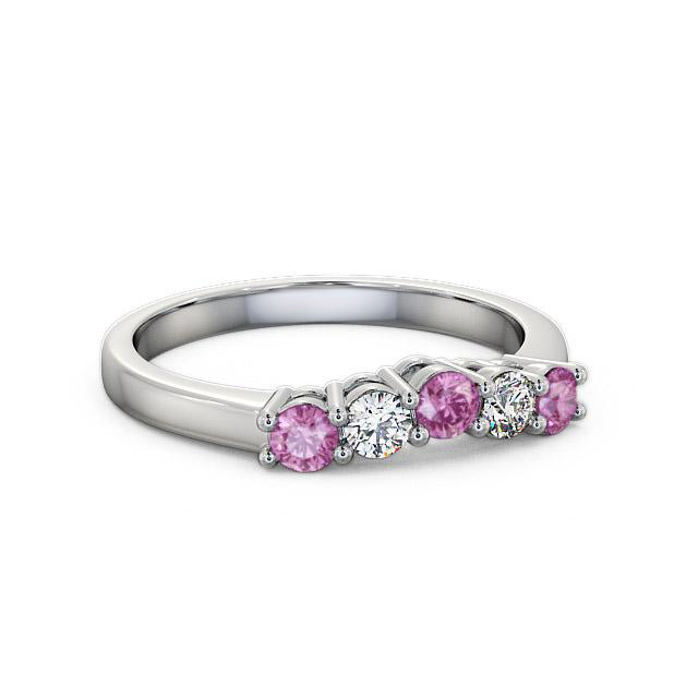 Five Stone Pink Sapphire and Diamond 0.59ct Ring 18K White Gold - Prisha FV16GEM_WG_PS_HAND