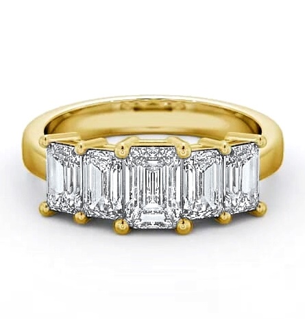 Five Stone Emerald Diamond Regal Style Ring 18K Yellow Gold FV17_YG_THUMB1