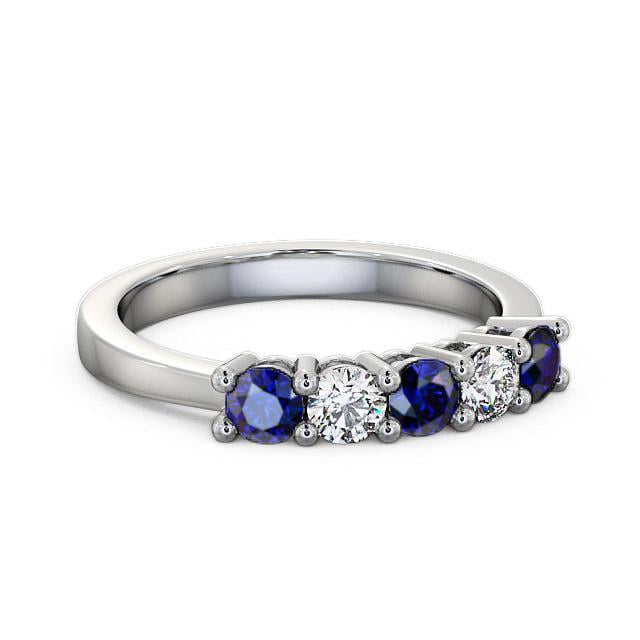 Five Stone Blue Sapphire and Diamond 0.75ct Ring 18K White Gold - Agatha FV1GEM_WG_BS_HAND