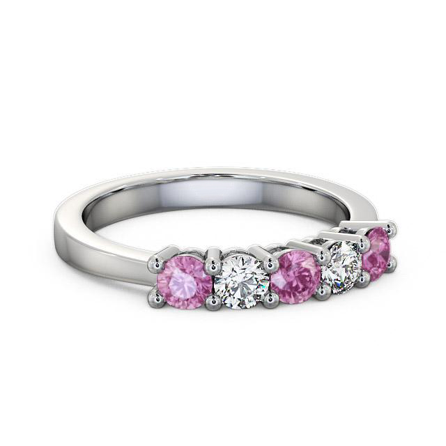 Five Stone Pink Sapphire and Diamond 0.75ct Ring 18K White Gold - Agatha FV1GEM_WG_PS_HAND