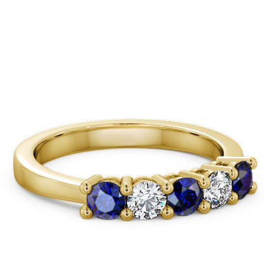 Five Stone Blue Sapphire and Diamond 0.75ct Ring 9K Yellow Gold FV1GEM_YG_BS_THUMB1