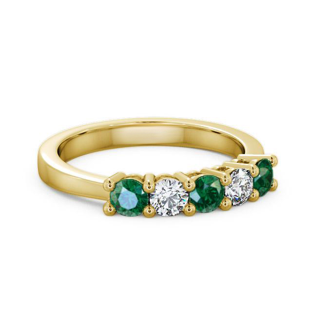 Five Stone Emerald and Diamond 0.66ct Ring 18K Yellow Gold - Agatha FV1GEM_YG_EM_HAND