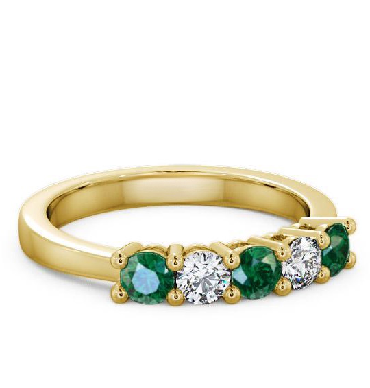Five Stone Emerald and Diamond 0.66ct Ring 9K Yellow Gold FV1GEM_YG_EM_THUMB1