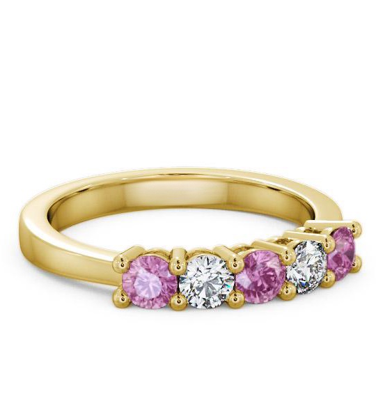 Five Stone Pink Sapphire and Diamond 0.75ct Ring 9K Yellow Gold FV1GEM_YG_PS_THUMB1