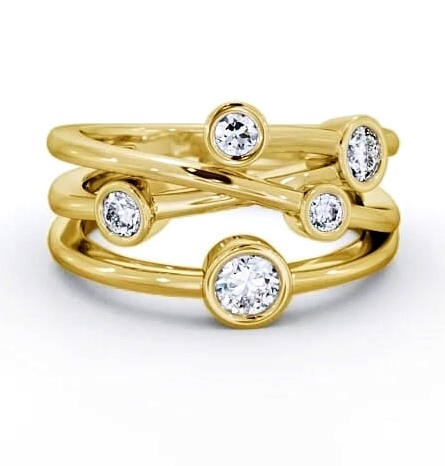 Five Stone Round Diamond Unique Bezel Set Ring 18K Yellow Gold FV20_YG_THUMB2 