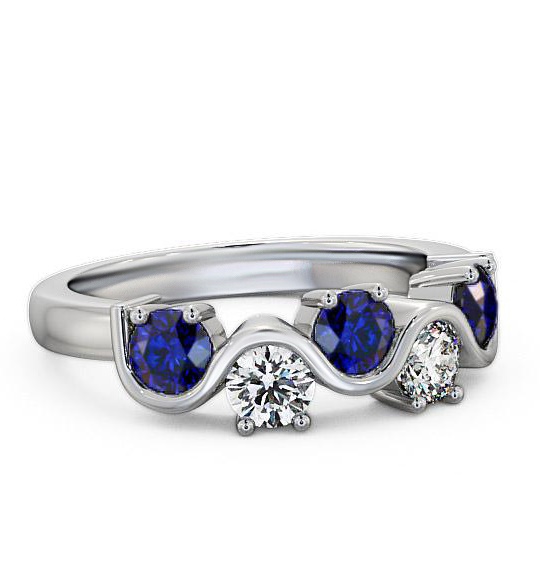 Five Stone Blue Sapphire and Diamond 0.90ct Ring 18K White Gold FV21GEM_WG_BS_THUMB1