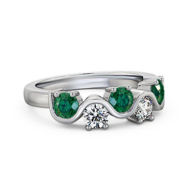 Five Stone Emerald and Diamond 0.81ct Ring 18K White Gold - Jakira FV21GEM_WG_EM_HAND