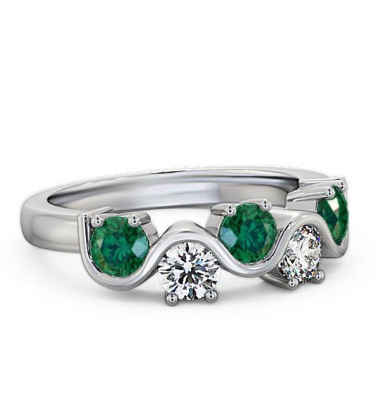 Five Stone Emerald and Diamond 0.81ct Ring 18K White Gold FV21GEM_WG_EM_THUMB1