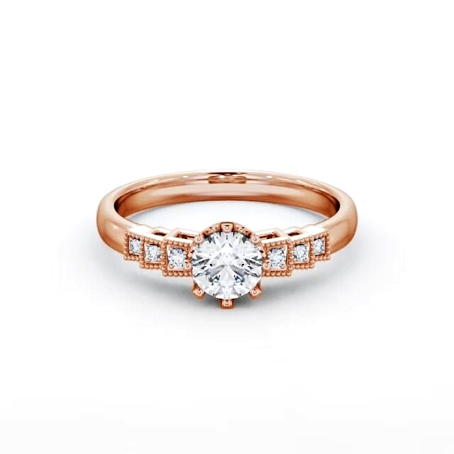 Vintage Round Diamond Engagement Ring 18K Rose Gold Solitaire - Zamirah FV25_RG_HAND