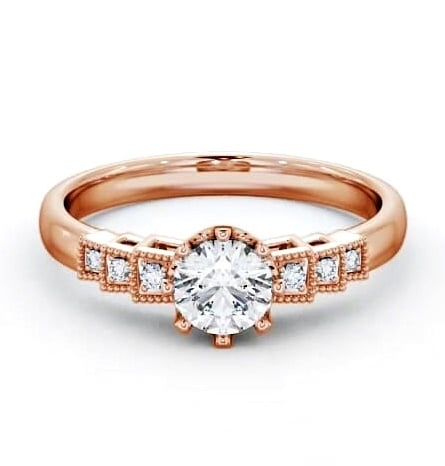 Vintage Round Diamond Engagement Ring 18K Rose Gold Solitaire FV25_RG_THUMB1