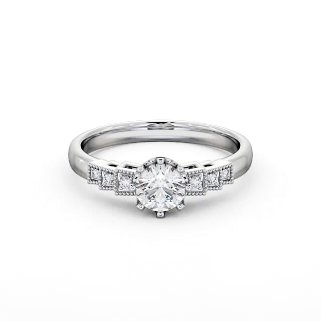 Vintage Round Diamond Engagement Ring Palladium Solitaire - Zamirah FV25_WG_HAND