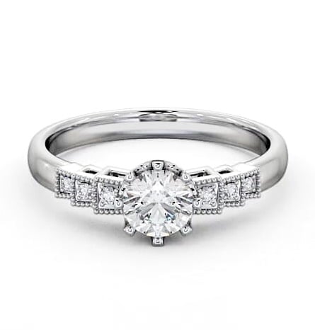 Vintage Round Diamond Engagement Ring 18K White Gold Solitaire FV25_WG_THUMB1