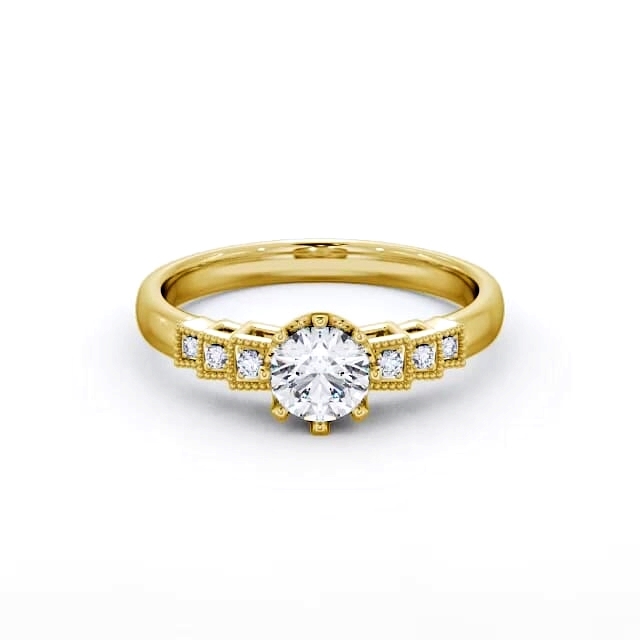 Vintage Round Diamond Engagement Ring 18K Yellow Gold Solitaire - Zamirah FV25_YG_HAND