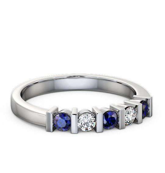 Five Stone Blue Sapphire and Diamond 0.41ct Ring 18K White Gold FV6GEM_WG_BS_THUMB1