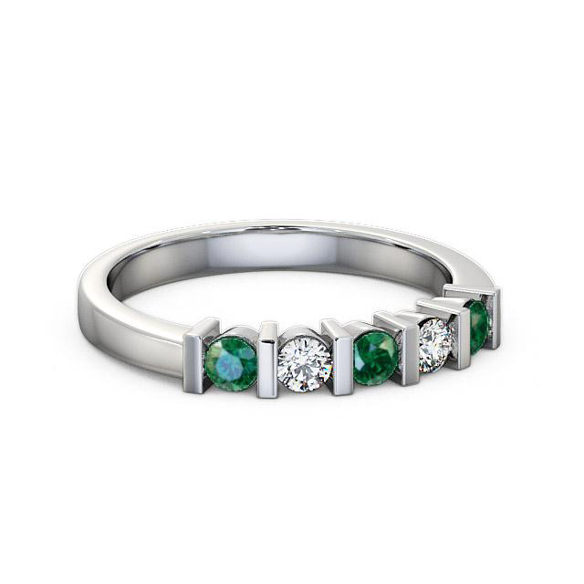 Five Stone Emerald and Diamond 0.35ct Ring 18K White Gold - Gretel FV6GEM_WG_EM_HAND