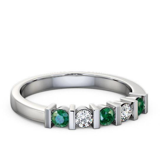 Five Stone Emerald and Diamond 0.35ct Ring 18K White Gold FV6GEM_WG_EM_THUMB1