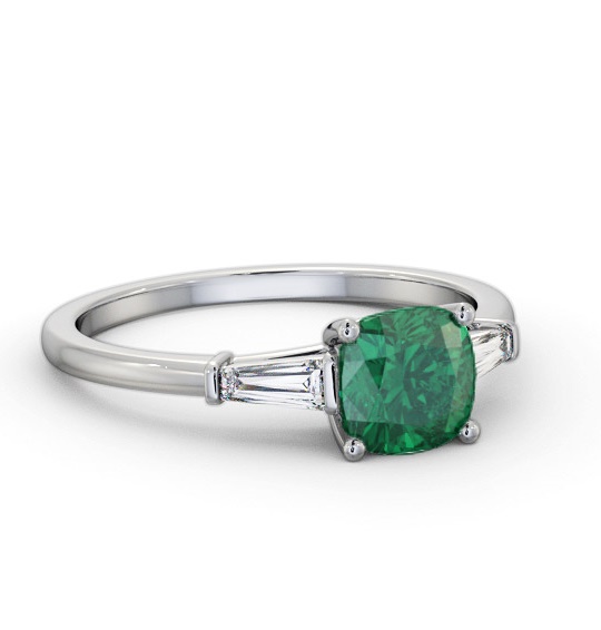 Shoulder Stone Emerald and Diamond 1.30ct Ring 9K White Gold GEM100_WG_EM_THUMB1