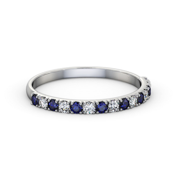 Half Eternity Blue Sapphire and Diamond 0.43ct Ring 18K White Gold - Alice GEM101_WG_BS_FLAT
