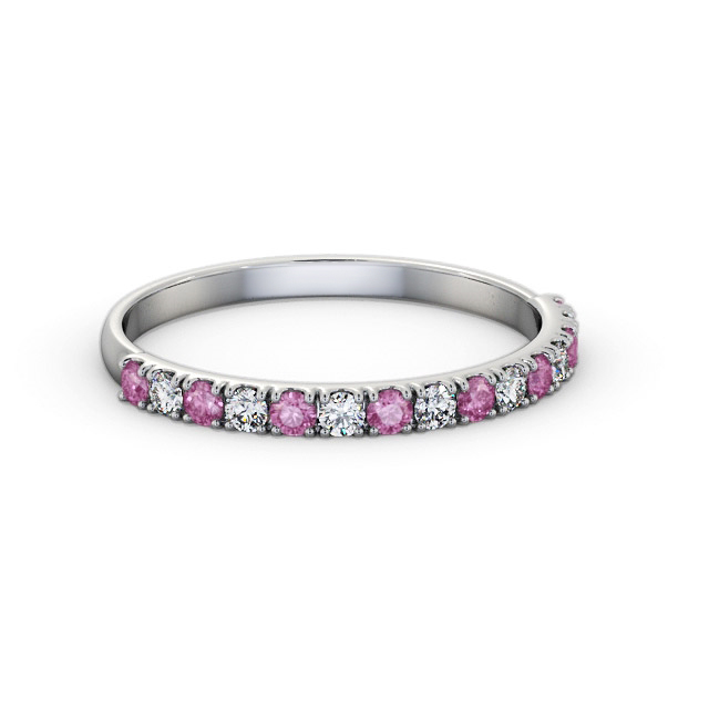 Half Eternity Pink Sapphire and Diamond 0.43ct Ring 18K White Gold - Alice GEM101_WG_PS_FLAT