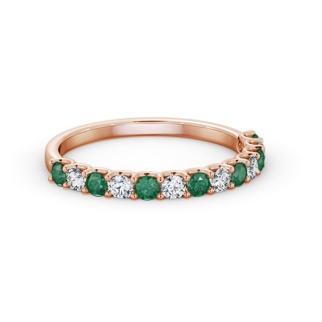Half Eternity Emerald and Diamond 0.53ct Ring 9K Rose Gold - Carolyn GEM102_RG_EM_FLAT