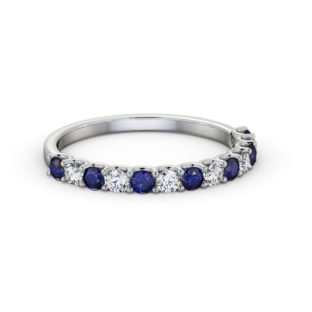Half Eternity Blue Sapphire and Diamond 0.60ct Ring 18K White Gold - Carolyn GEM102_WG_BS_FLAT