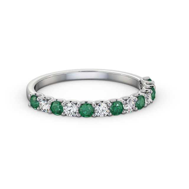 Half Eternity Emerald and Diamond 0.53ct Ring 9K White Gold - Carolyn GEM102_WG_EM_FLAT