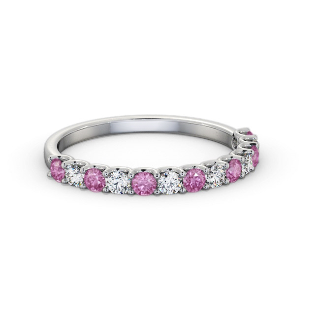 Half Eternity Pink Sapphire and Diamond 0.60ct Ring 18K White Gold - Carolyn GEM102_WG_PS_FLAT