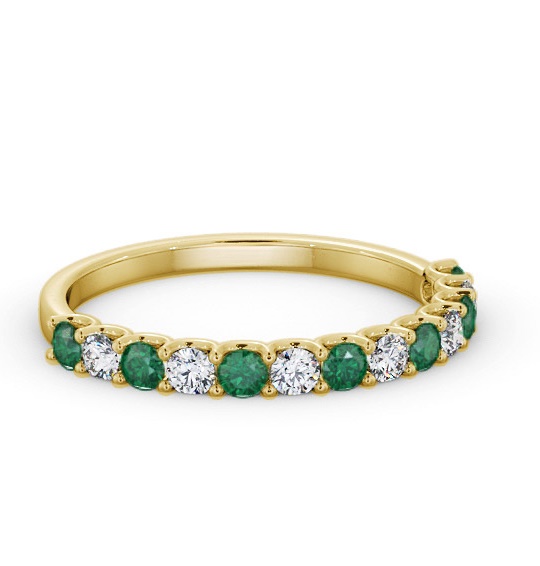 Half Eternity Emerald and Diamond 0.53ct Ring 18K Yellow Gold GEM102_YG_EM_THUMB1