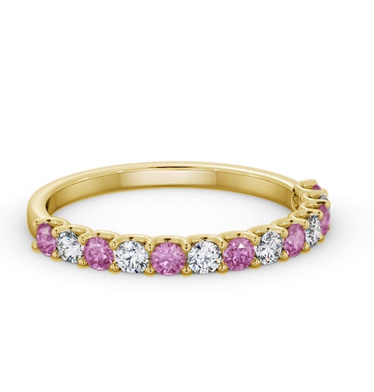 Half Eternity Pink Sapphire and Diamond 0.60ct Ring 9K Yellow Gold GEM102_YG_PS_THUMB1