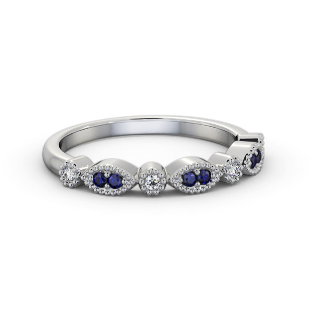 Half Eternity Blue Sapphire and Diamond 0.15ct Ring 18K White Gold - Dakona GEM103_WG_BS_FLAT