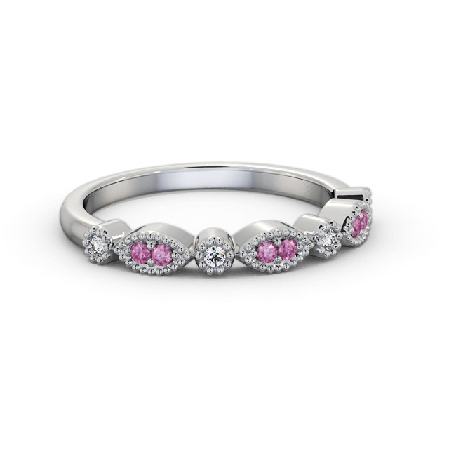 Half Eternity Pink Sapphire and Diamond 0.15ct Ring 18K White Gold - Dakona GEM103_WG_PS_FLAT